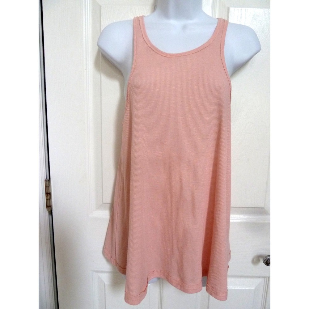 Free People Pink Racerback Ribbed Raw Edge Tank Top L 33F008U853